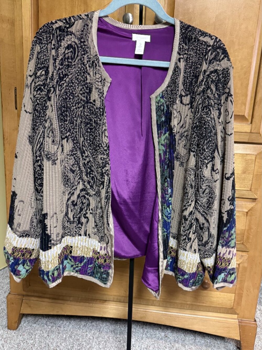 Chico’s Boho Crinkle Floral Blazer Jacket, Size XL